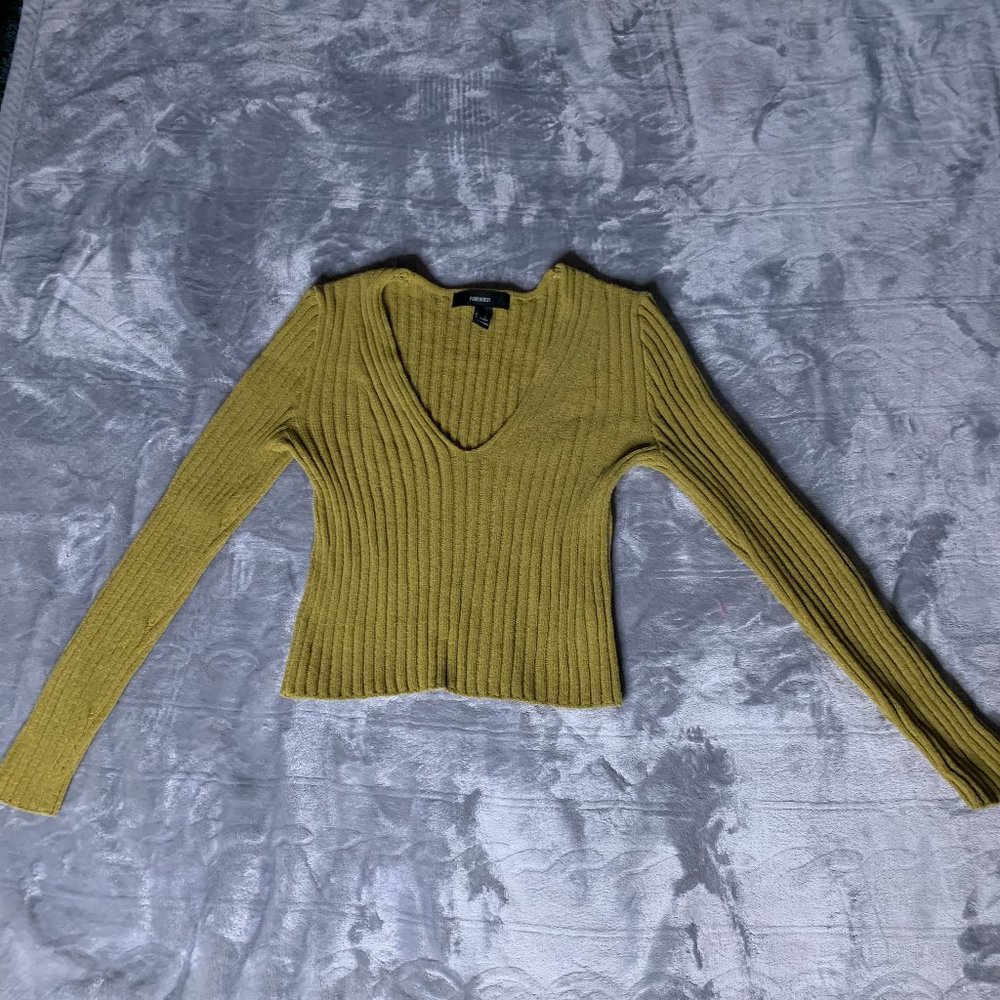 Forever 21 Mustard Yellow ribbed V-neck sweater